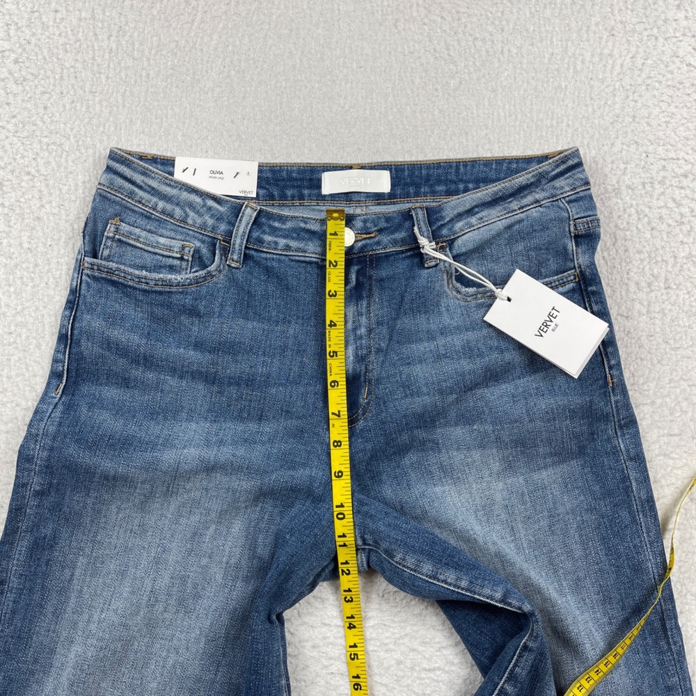 Vervet Olivia Wide Leg Jeans Womens 31 Blue High‎ Rise Raw Hem Casual T5920 - Picture 3 of 10